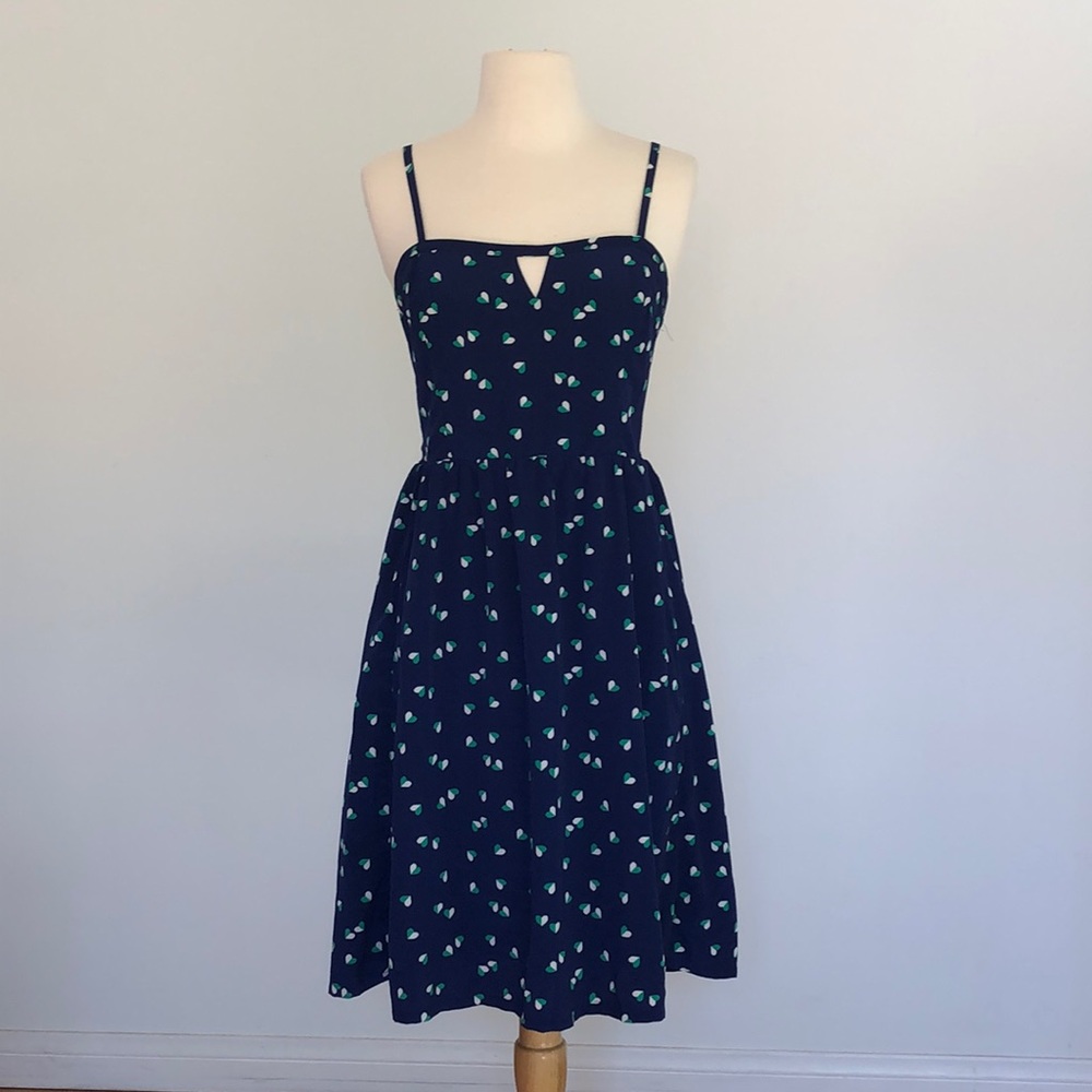 Fit and Flare Blue Keyhole Hearts Print Midi Dress